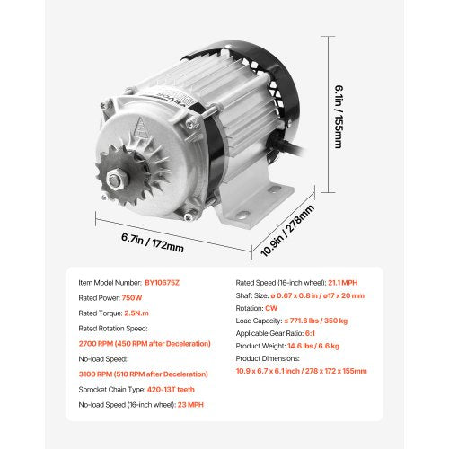750W Electric Brushless DC Motor Kit – 48V 2700rpm Motor with Upgraded Speed