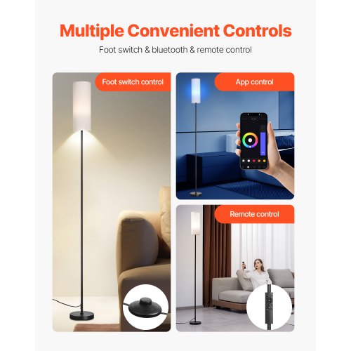 Dimmable Floor Lamp Stepless Adjustable Colors Modern Standing Lamp with Remote