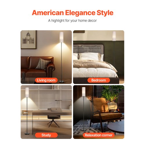 Dimmable Floor Lamp Stepless Adjustable Colors Modern Standing Lamp with Remote
