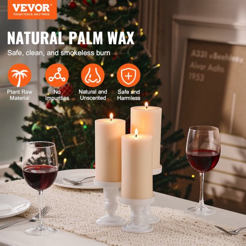 3 Pack White Unscented Pillar Candles 65 Hours Long Burning Pillar Candle