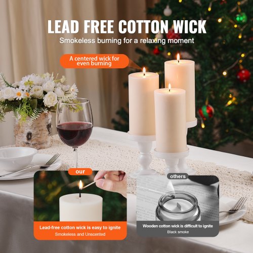3 Pack White Unscented Pillar Candles 65 Hours Long Burning Pillar Candle