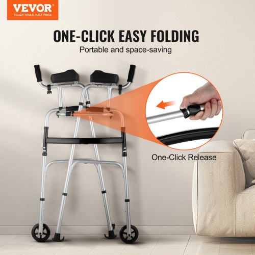 2 in 1 Folding Walker with Armrest Pads 5 Solid Wheel Height Adjustable –