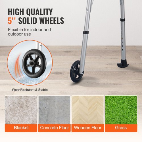 2 in 1 Folding Walker with Armrest Pads 5 Solid Wheel Height Adjustable –