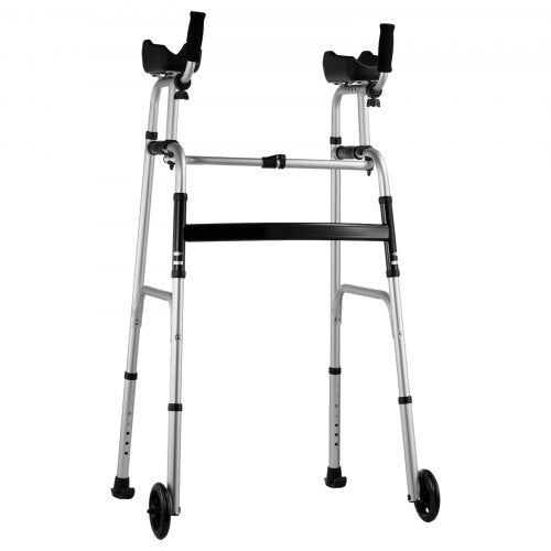 2 in 1 Folding Walker with Armrest Pads 5 Solid Wheel Height Adjustable –