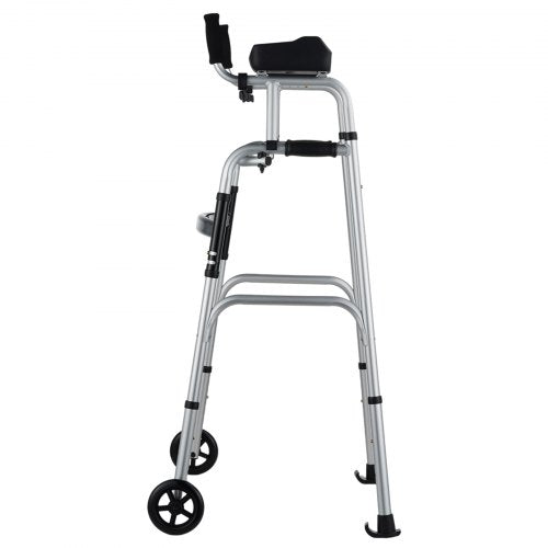 2 in 1 Folding Walker with Armrest Pads 5 Solid Wheel Height Adjustable –