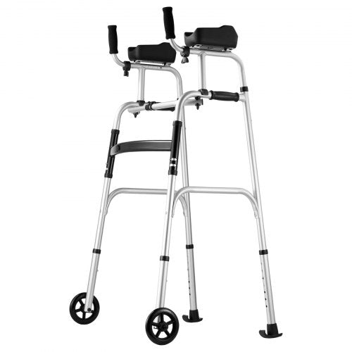 2 in 1 Folding Walker with Armrest Pads 5 Solid Wheel Height Adjustable –