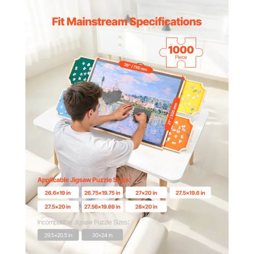 1000 Piece Rotating Puzzle Board with 4 Colorful Felt Drawers and Cover