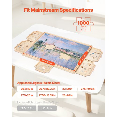 1000 Piece Rotating Puzzle Board with 5 Drawers and Cover 29x21 in Portable