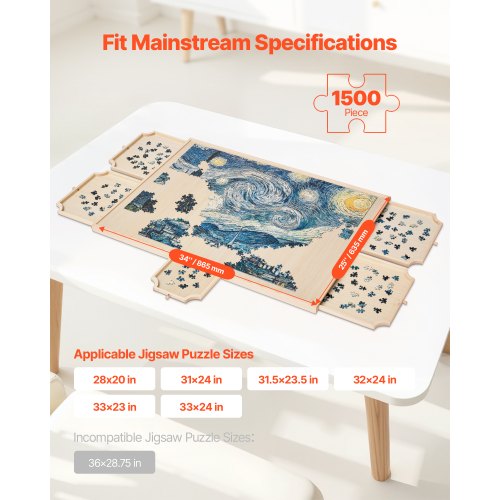 1500 Piece Rotating Puzzle Board with 5 Drawers and Cover 34x25 inch