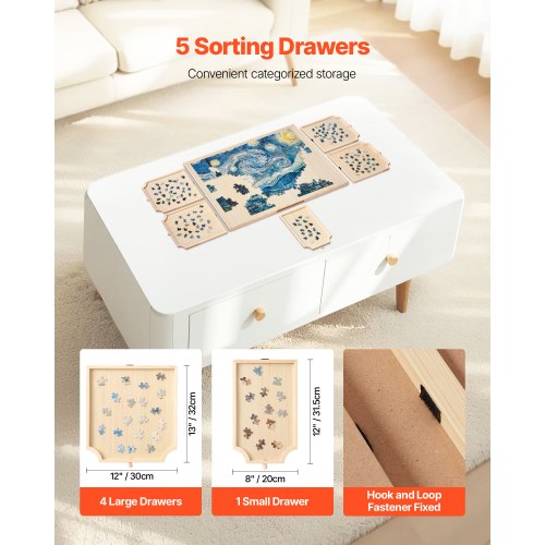 1500 Piece Rotating Puzzle Board with 5 Drawers and Cover 34x25 inch