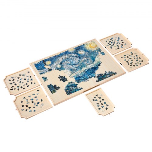 1500 Piece Rotating Puzzle Board with 5 Drawers and Cover 34x25 inch