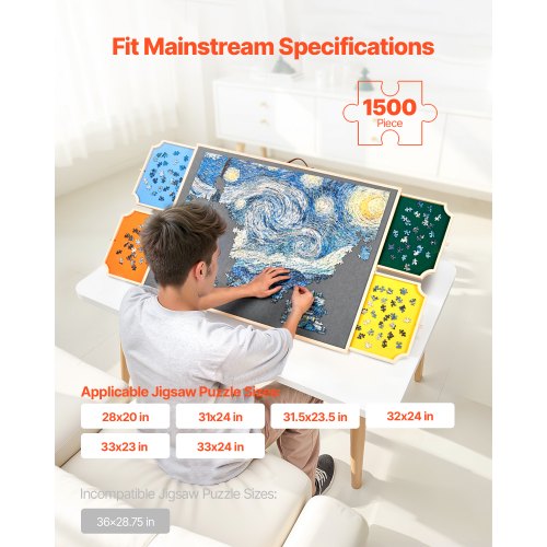 1500 Piece Rotating Puzzle Board with 4 Colorful Felt Drawers and Cover