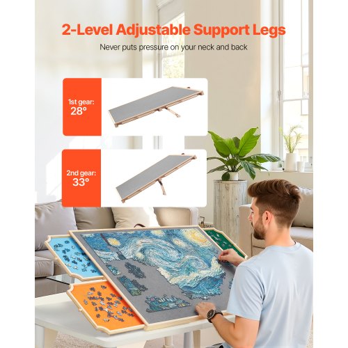 1500 Piece Rotating Puzzle Board with 4 Colorful Felt Drawers and Cover