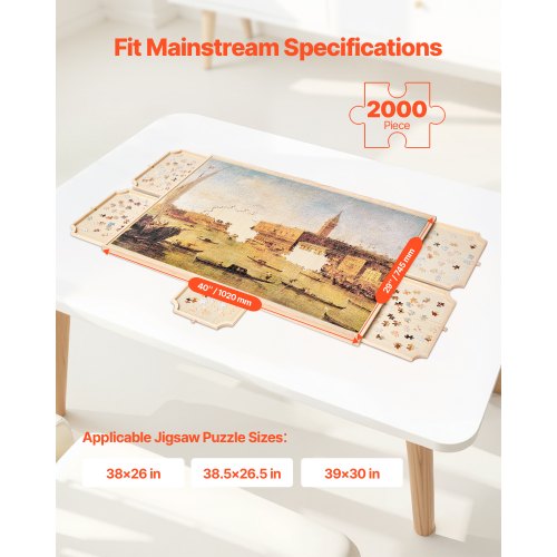 2000 Piece Rotating Puzzle Board with 5 Drawers and Cover 40x29 in Portable