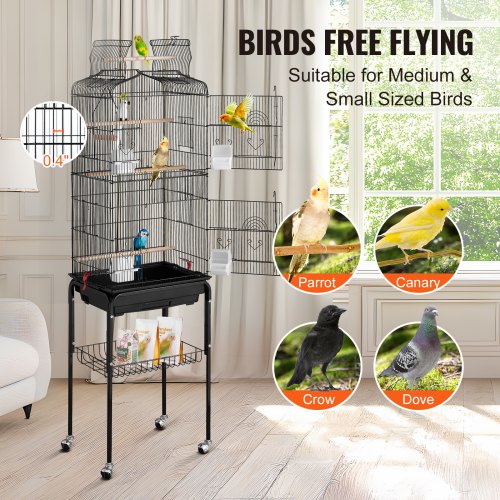 64inch Open Top Large Parrot Bird Cage with Detachable Rolling Stand