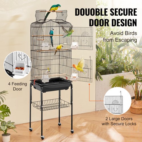 64inch Open Top Large Parrot Bird Cage with Detachable Rolling Stand