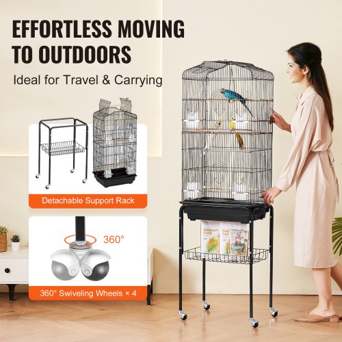 64inch Open Top Large Parrot Bird Cage with Detachable Rolling Stand