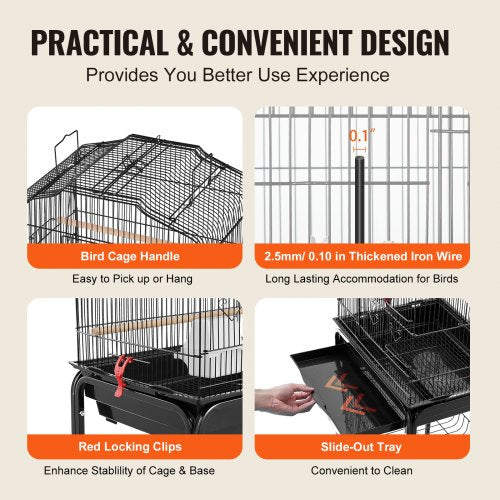 64inch Open Top Large Parrot Bird Cage with Detachable Rolling Stand