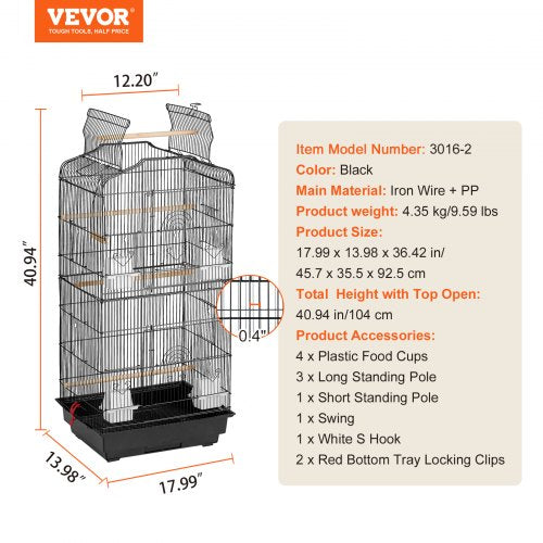 41inch Open Top Large Parrot Bird Cage Hanging Bird Cage for Parakeets