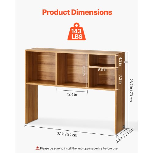 Desktop Bookshelf 1Tier Wood Desktop Storage Organizer 37 x 94 x 287