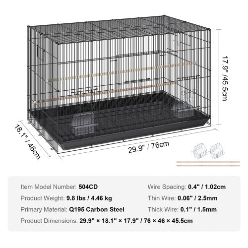 30 inch Bird Cage Metal Large Parakeet Cages for Cockatiels Small Parrot