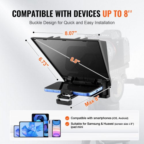 Teleprompter 8 Aluminum Alloy Desktop Prompter with Adjustable