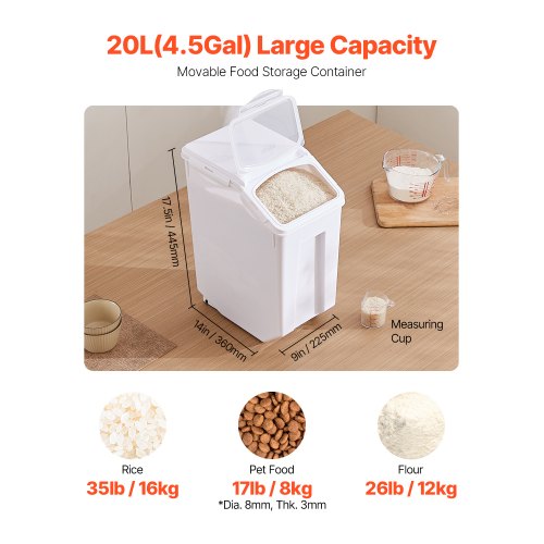 Rice Storage Container 45Gallon20L Capacity Large Dog Food Dispenser Bin