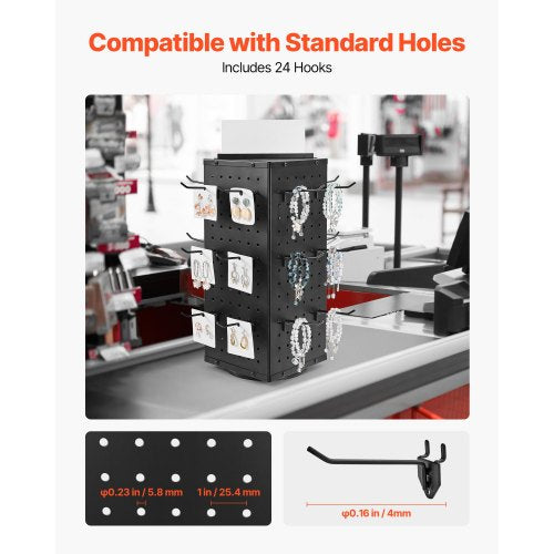 Rotating Pegboard Display Stand 74 x 74 x 17 in 4Sided Spinning Peg