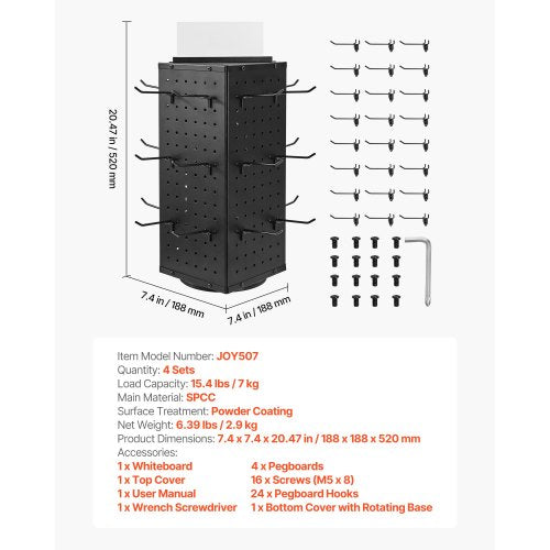 Rotating Pegboard Display Stand 74 x 74 x 17 in 4Sided Spinning Peg