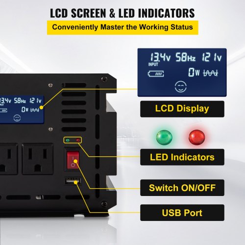 Power Inverter 2500W Modified Sine Wave Inverter DC 12V to AC 120V Car
