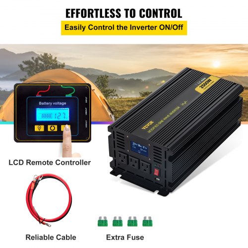 Power Inverter 2500W Modified Sine Wave Inverter DC 12V to AC 120V Car