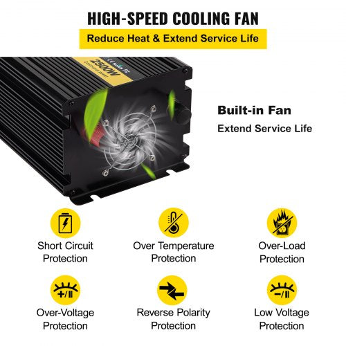 Power Inverter 2500W Modified Sine Wave Inverter DC 12V to AC 120V Car