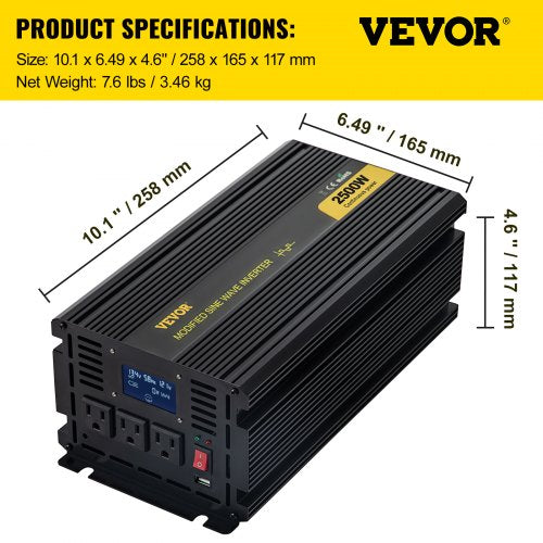 Power Inverter 2500W Modified Sine Wave Inverter DC 12V to AC 120V Car