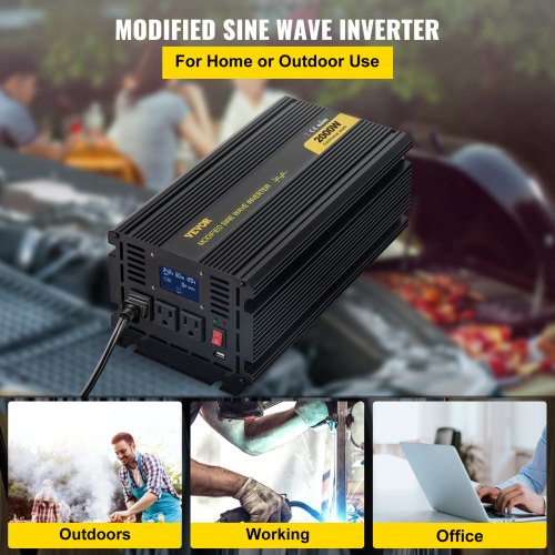 Power Inverter 2000W Modified Sine Wave Inverter DC 12V to AC 120V Car