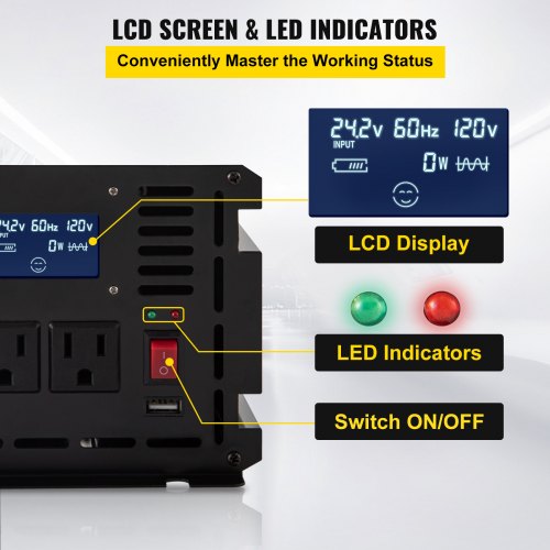 Power Inverter 2000W Modified Sine Wave Inverter DC 12V to AC 120V Car