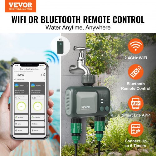 WiFi Sprinkler Timer 2 Outlets Smart Hose Faucet Water Timer with Brass