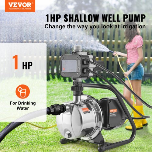Shallow Well Pump 1HP 115V 1200 GPH 145 ft Head Portable Stainless Steel