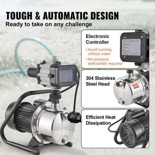 Shallow Well Pump 1HP 115V 1200 GPH 145 ft Head Portable Stainless Steel