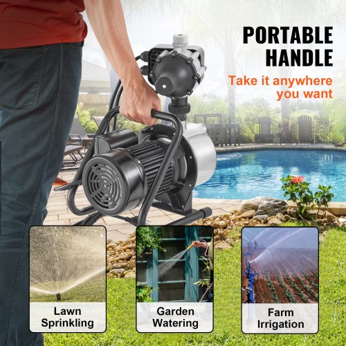 Shallow Well Pump 1HP 115V 1200 GPH 145 ft Head Portable Stainless Steel