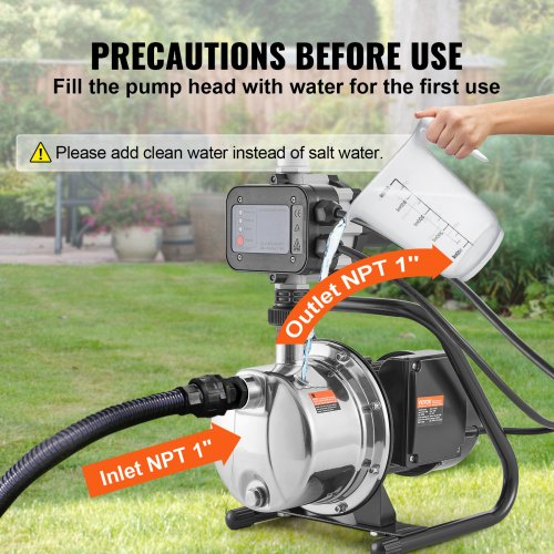 Shallow Well Pump 1HP 115V 1200 GPH 145 ft Head Portable Stainless Steel