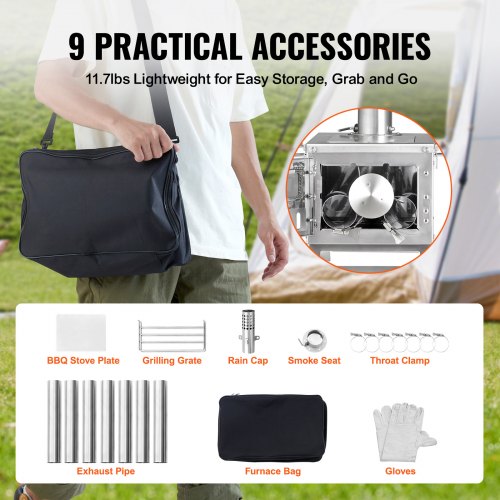Wood Stove 80 inch Stainless Steel Camping Tent Stove Portable Wood