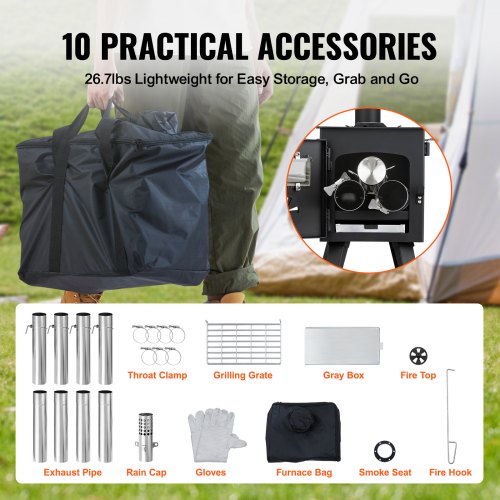 Wood Stove 86 inch Alloy Steel Camping Tent Stove Portable Wood Burning