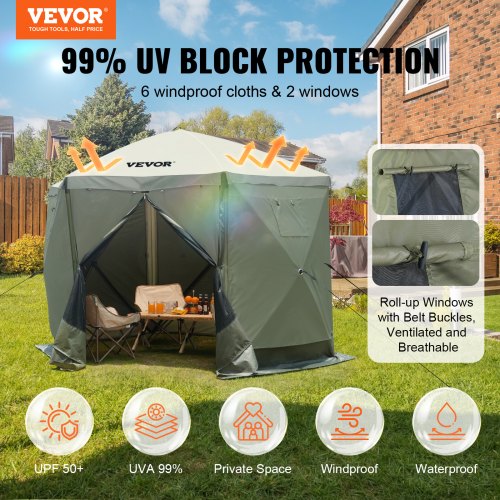 Pop Up Gazebo Tent PopUp Screen Tent 6 Sided Canopy Sun Shelter with 6
