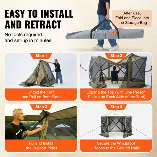 Pop Up Gazebo Tent PopUp Screen Tent 6 Sided Canopy Sun Shelter with 6