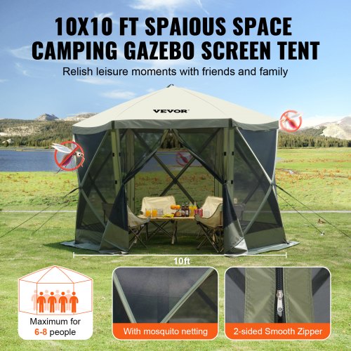 Pop Up Gazebo Tent PopUp Screen Tent 6 Sided Canopy Sun Shelter with 6