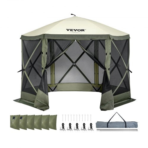 Pop Up Gazebo Tent PopUp Screen Tent 6 Sided Canopy Sun Shelter with 6