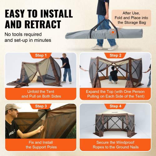Pop Up Gazebo Tent PopUp Screen Tent 6 Sided Canopy Sun Shelter with 6