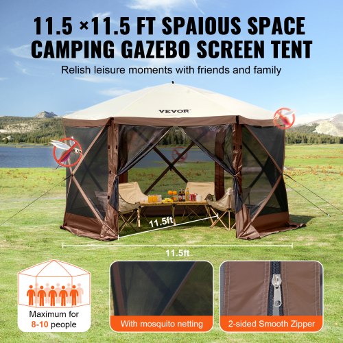 Pop Up Gazebo Tent PopUp Screen Tent 6 Sided Canopy Sun Shelter with 6