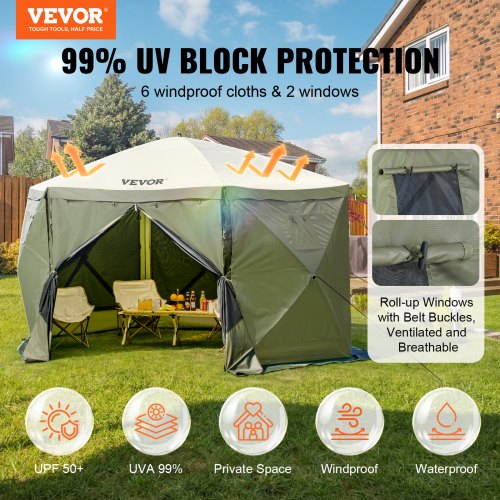 Pop Up Gazebo Tent PopUp Screen Tent 6 Sided Canopy Sun Shelter with 6