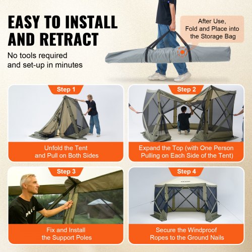 Pop Up Gazebo Tent PopUp Screen Tent 6 Sided Canopy Sun Shelter with 6